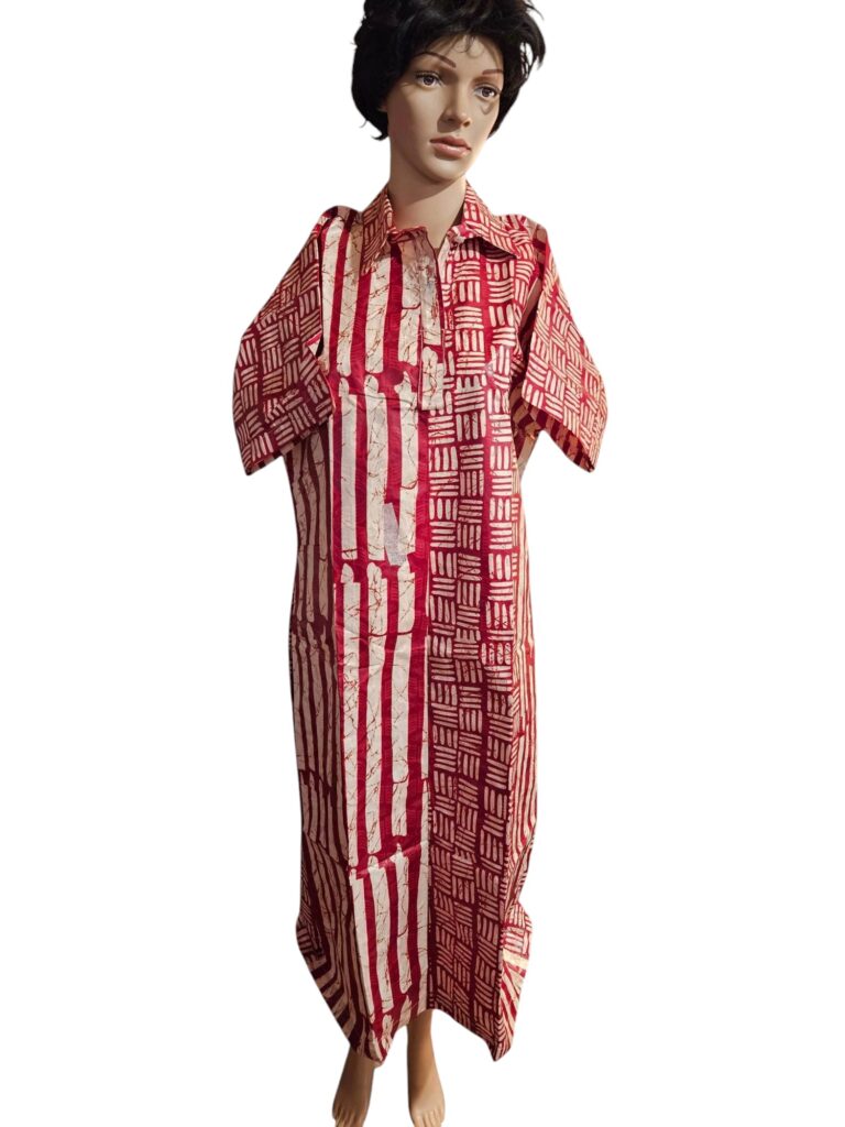 Red & White Batik Print Kaftan