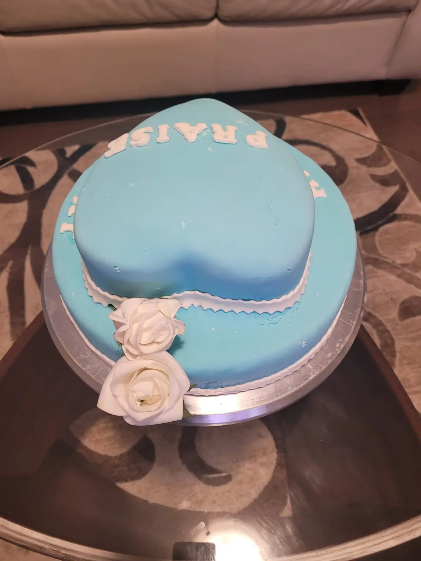 Two-Tier Sky Blue Fondant Cake