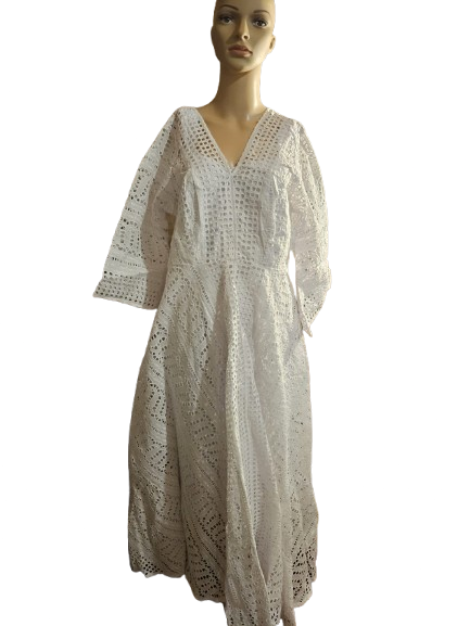 White Eyelet Lace Long Sleeve Maxi Dress