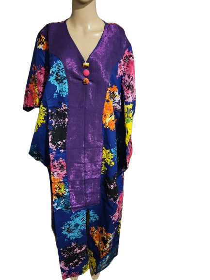 Purple & Blue Tie-Dye Print Kaftan with Metallic Purple Panel